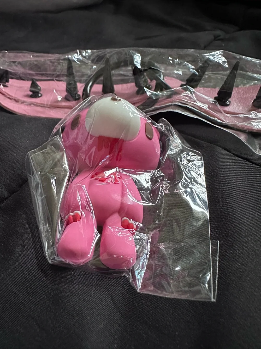 Pink Spiked Choker Necklace with Bear Charm